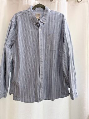 L.L. Bean Men’s Light Blue & White Striped Button-Down Shirt